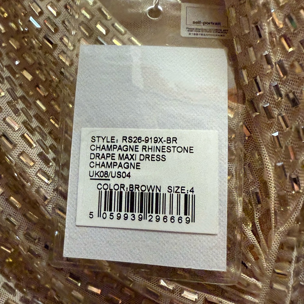 SELF PORTRAIT CHAMPAGNE RHINESTONE DRAPE MAXI DRESS SIZE US4. UK8. - Picture 6 of 11